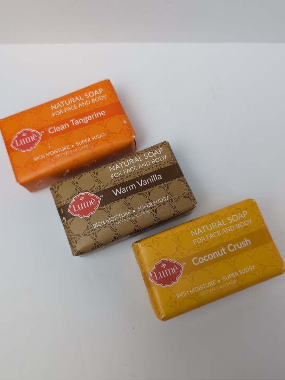 Lume Set Of 3 Soaps Moisturizing. Coconut, Orange, & Vanilla Scented Bar Soap - Picture 2 of 6